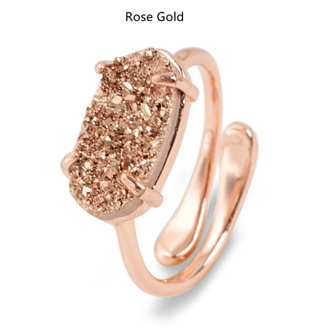 Rose Gold Claw Hexagon Titanium Druzy Ring, Adjustable, Agate Drusy Gemstone Ring, Boho Jewelry ZG0320