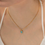 Blue Cat's Eye Stone Square/Oval/Heart Pendant Necklace, 18K Gold Titanium Steel, Summer Jewelry AL685