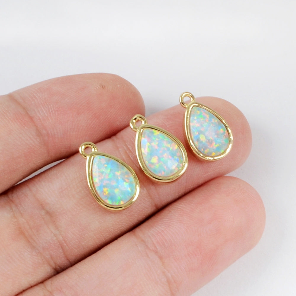 Teardrop Gold Plated Bezel White Opal Faceted Charm ZG0306