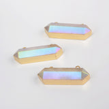 Gold Plated Hexagon Titanium AB White Quartz Faceted Connector Charms G1868