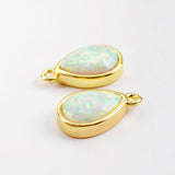 Teardrop Gold Plated Bezel White Opal Faceted Charm ZG0306