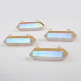 Gold Plated Hexagon Titanium AB White Quartz Faceted Connector Charms G1868