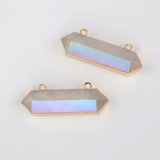 Gold Plated Hexagon Titanium AB White Quartz Faceted Connector Charms G1868