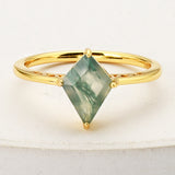 925 Sterling Silver Gold Claw Diamond Moss Agate Ring SS270-1