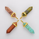Gold Plated Multi Gemstone Pendant, Hexagon Point, Crystal Charm Jewelry Making AL647