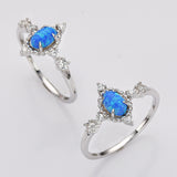 925 Sterling Silver Oval Blue Opal Ring, CZ Pave, Fashion Jewelry SS288-2