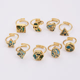 Gold Plated Natural Copper Turquoise Moon Ring, Adjustable, Turquoise Gemstone Star Jewelry Ring ED002