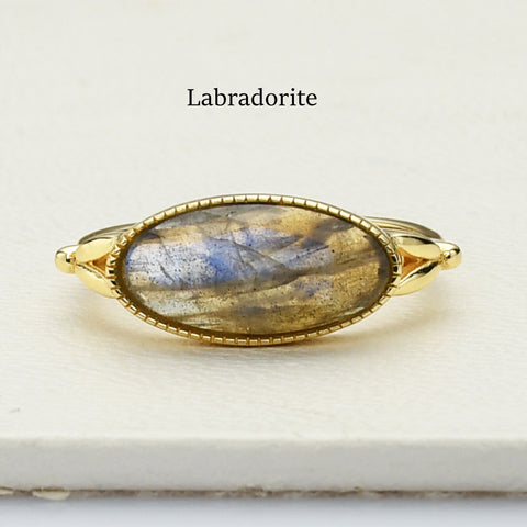 Faceted Oval Birthstone Ring Gold Plated, Healing Boho Jewlery ZG0509