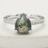 925 Sterling Silver Drop Natural Moss Agate CZ Ring SS267RS