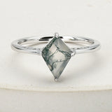 925 Sterling Silver Diamond Moss Agate Ring SS270-2