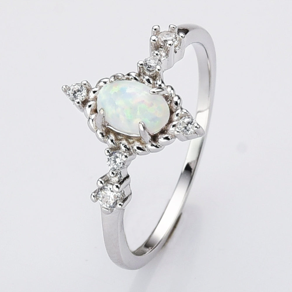Oval White Opal 925 Sterling Silver Ring, Zircon Ring, Fashion Jewelry For Her SS288-3