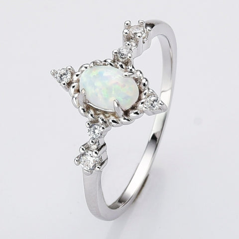 925 Sterling Silver Oval White Opal Ring, Zircon Ring, Fashion Jewelry For Her SS288-3