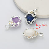 Unique Silver Plated Rose Flower Oval Gemtone Pendant, Polished Egg Stone Pendant, Healing Crystal Jewelry WX2228