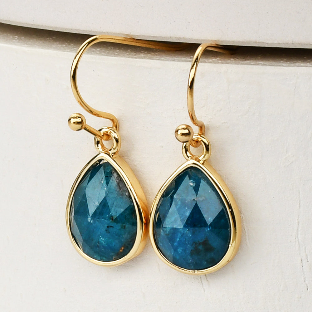 gold teardrop apatite earrings, gemstone jewelry, healing crystal earrings, birthstone earrings, boho jewelry, gift for women