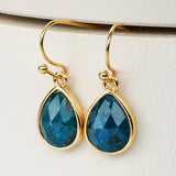 Gold Plated Teardrop Copper Turquoise Earrings, Faceted Gemstone Crystal Earring, Birthstone Jewelry ZG0505