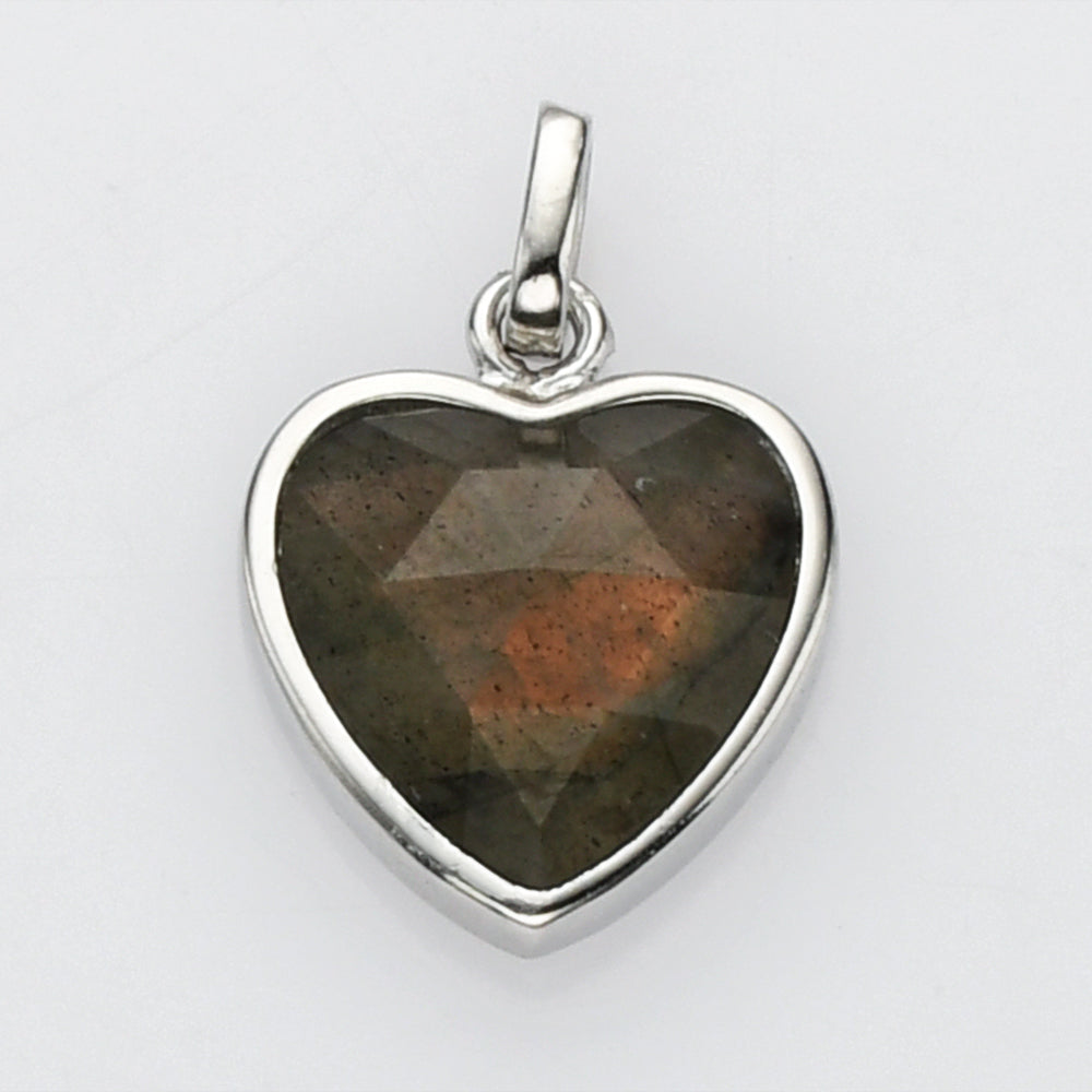 Silver Plated Gemstone Heart Pendants, Moonstone Labradorite Copper Turquoise Jewelry Pendant ZS0506