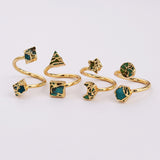 Gold Plated Geometric Natural Copper Turquoise Double Stone Moon Star Wrap Ring Adjustable ED003