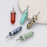 Silver Hexagon Point Multi Gemstone Pendants, Natural Crystal Stone Charm Jewelry Making AL646