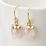 Gold Plated Shield Rose Quartz Faceted Earrings, Crystal Gemstone Earring, Birthstone Jewelry G2071-E