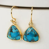 Gold Plated Triangle Copper Turquoise Earrings, Faceted Gemstone Earring, Fashion Crystal Jewelry ZG0504