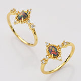 925 Sterling Silver Oval Black Opal CZ Ring in Gold Plated, Lady Fashion Jewelry SS287-1