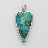 Long Heart Silver Gemstone Pendants, Faceted Moonstone Labradorite Copper Turquoise, Making Jewelry Pendant ZS0507