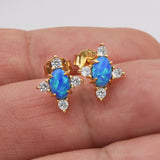 925 Sterling Silver Blue Opal Zircon Stud Earrings in Gold Plated, Fashion Jewelry SS289EG-2