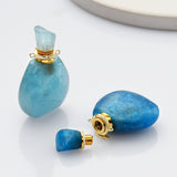 Natural Aquamarine, Moonstone, Apatite Perfume Essence Oil Bottle, 18K Gold Connector Boho Jewelry G1943