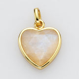 Gold Faceted Gemstone Heart Charms & Pendants, Moonstone Labradorite Copper Turquoise Jewelry Pendant ZG0506