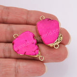 Gold Plated Freeform Pink Howlite Turquoise Connectors, For Jewelry Making AL760