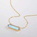 30" Gold Plated Long Hexagon Natural Titanium AB White Aura Crystal Terminated Point Necklace G1868-N