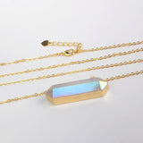 30" Gold Plated Long Hexagon Natural Titanium AB White Aura Crystal Terminated Point Necklace G1868-N