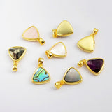 Triangle Natural Stone Amethyst Gold Bezel Pendant Beads WX990