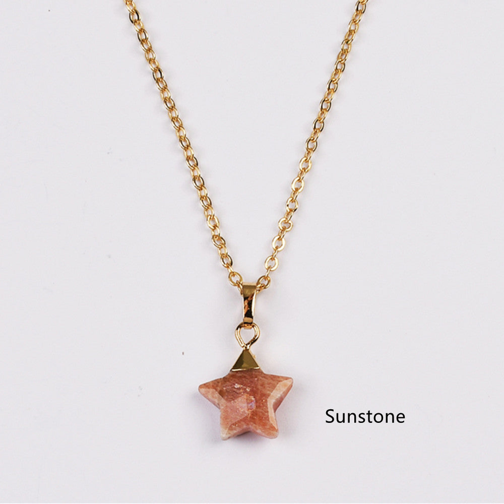 18“ Gold Plated Multi Natural Gemstone Faceted Star Pendant Necklace G2074-N