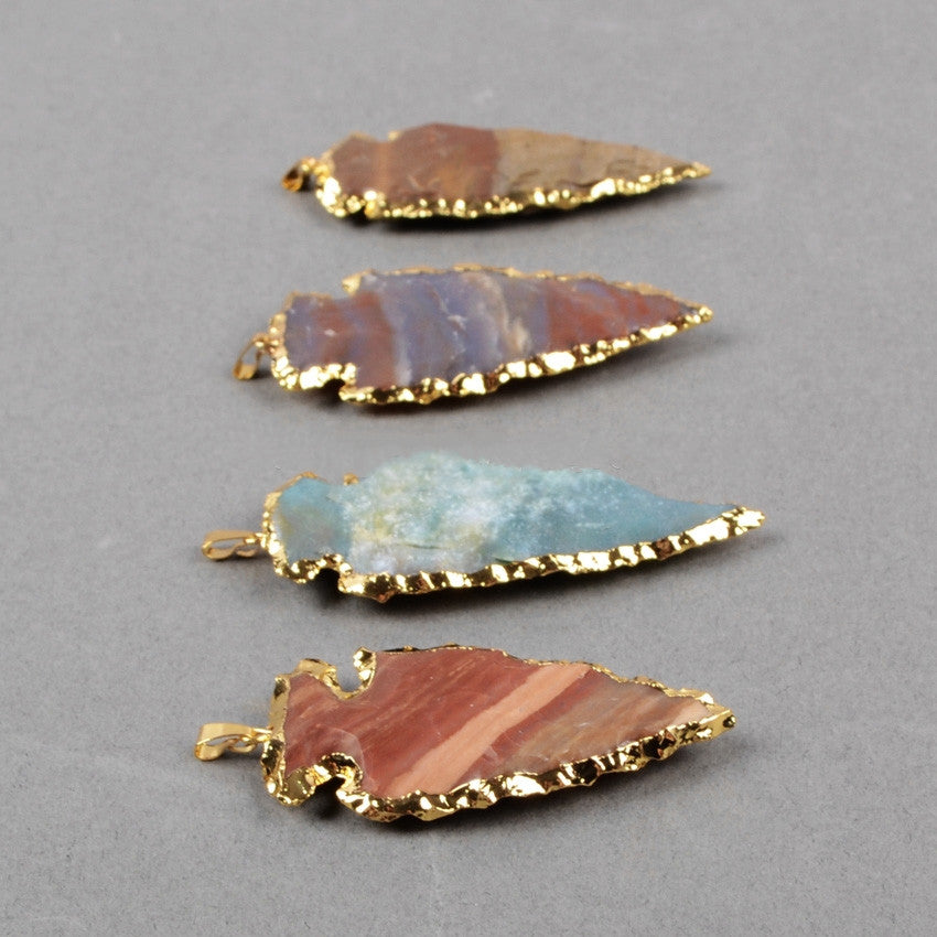 18" Gold Plated Rough Natural Jasper Arrowhead Pendant Necklace Boho Jewelry For Women G0505-4