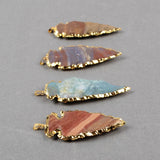 18" Gold Plated Rough Natural Jasper Arrowhead Pendant Necklace Boho Jewelry For Women G0505-4