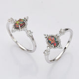 925 Sterling Silver Oval Black Opal Ring, CZ Pave, Fashion Jewelry SS288-1