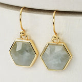 Gold Plated Hexagon Moonstone Earrings, Faceted Gemstone Earrings, Healing Crystal Jewelry ZG0503