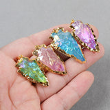 Arrowhead Gold Plated Rainbow Titanium Quartz Pendant Bead G0525