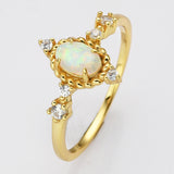 925 Sterling Silver Oval White Opal Ring in Gold Plated, Zircon Ring, Fashion Jewelry For Her SS287-3