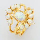 Unique Gold Plated White Opal Three Piece Set Ring, 925 Sterling Silver, CZ Pave Jewelry SS272-3