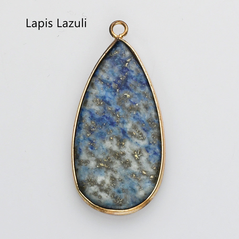 Lapis Lazuli Charm, Teardrop Gold Multi Gemstone Pendant Bead, Amethyst Jasper Stone Charm, Wholesale Supply WX2216 
