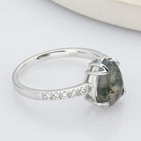 925 Sterling Silver Drop Natural Moss Agate CZ Ring SS267RS