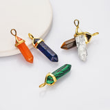 Gold Plated Multi Gemstone Pendant, Hexagon Point, Crystal Charm Jewelry Making AL647