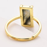 Gold Bezel Rectangle Multi Gemstone Faceted Statement Ring, Adjustable Crystals Rings ZG0532