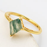 925 Sterling Silver Gold Claw Diamond Moss Agate Ring SS270-1