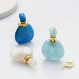 Natural Aquamarine, Moonstone, Apatite Perfume Essence Oil Bottle, 18K Gold Connector Boho Jewelry G1943