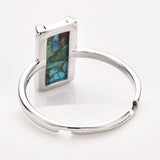 Silver Bezel Rectangle Multi Gemstone Faceted Statement Ring, Adjustable Crystals Rings ZS0532