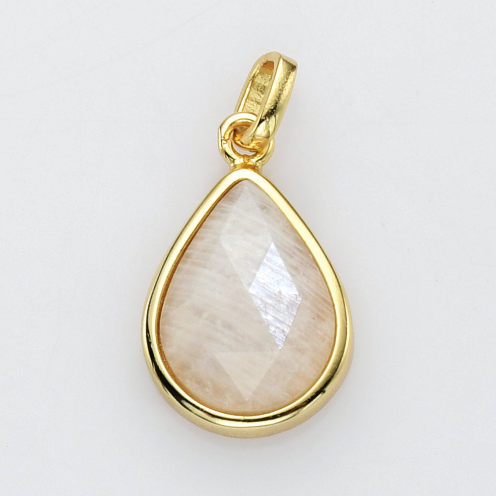 Gold Plated Teardrop Gemstone Pendant, Faceted Pear Crystal Stone Charm, Making Jewelry Craft ZG0508