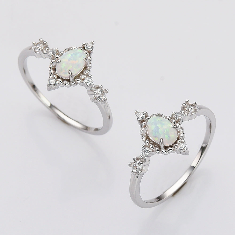 Oval White Opal 925 Sterling Silver Ring, Zircon Ring, Fashion Jewelry For Her SS288-3